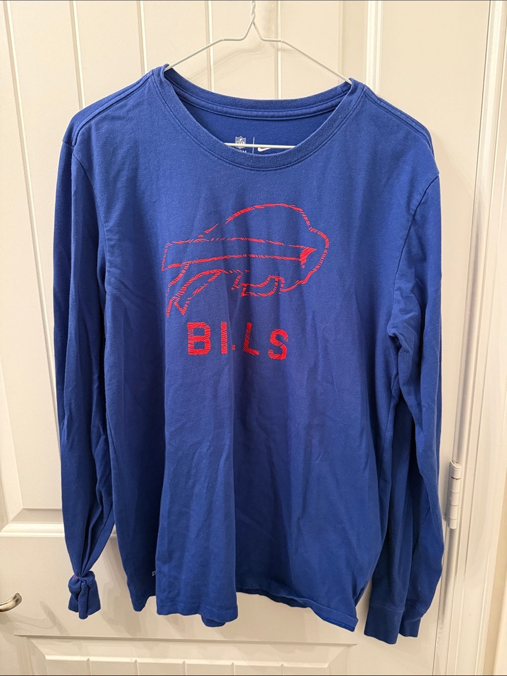 Nike Blue Long-Sleeve Tee with Red Bills Logo